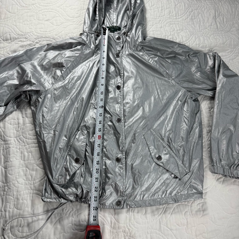 Ralph Lauren Silver‎ Foil Metallic Hooded Full Zip Windbreaker Women's Large EUC - Picture 9 of 11